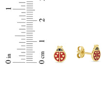 Load image into Gallery viewer, 14k Yellow Gold 8mm Red Ladybug Enamel Earrings
