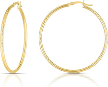 Load image into Gallery viewer, 10k Yellow Gold 2mm Diamond Cut Round Tube Hoop Earrings
