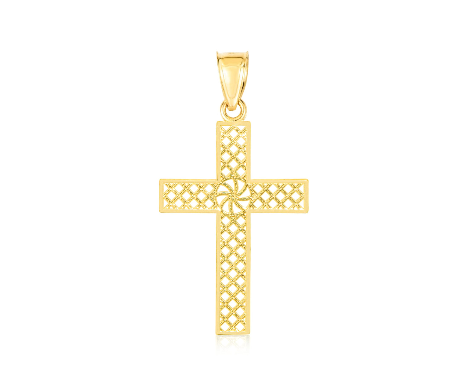 10k Yellow Gold Diamond Cut Circle Swirl Cross Religious Pendant