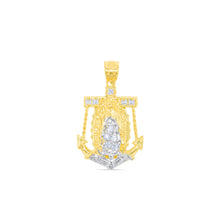 Load image into Gallery viewer, 10k Yellow Gold Virgin Mary CZ Anchor Two-Tone Religious Pendant
