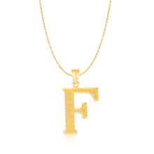 Load image into Gallery viewer, 10k Yellow Gold 1 Inch Extra Large Textured Letter Pendant A-Z Alphabet Pendant with Optional Rope Chain Necklace
