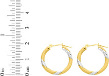 Load image into Gallery viewer, 14k Yellow Gold and White Gold 3mm x 30mm Striped High Polish Hoop Earrings
