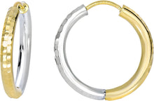 Load image into Gallery viewer, 14k Yellow Gold Double Textured Diamond Cut Two-Tone Reversible Endless Hoop Earrings
