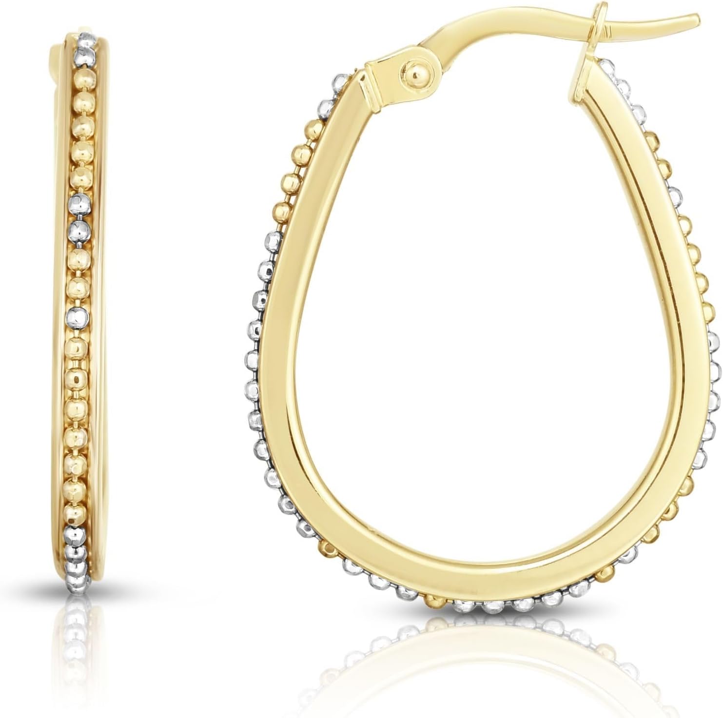 14k Yellow Gold 24mm Bead Design Hoop Earrings