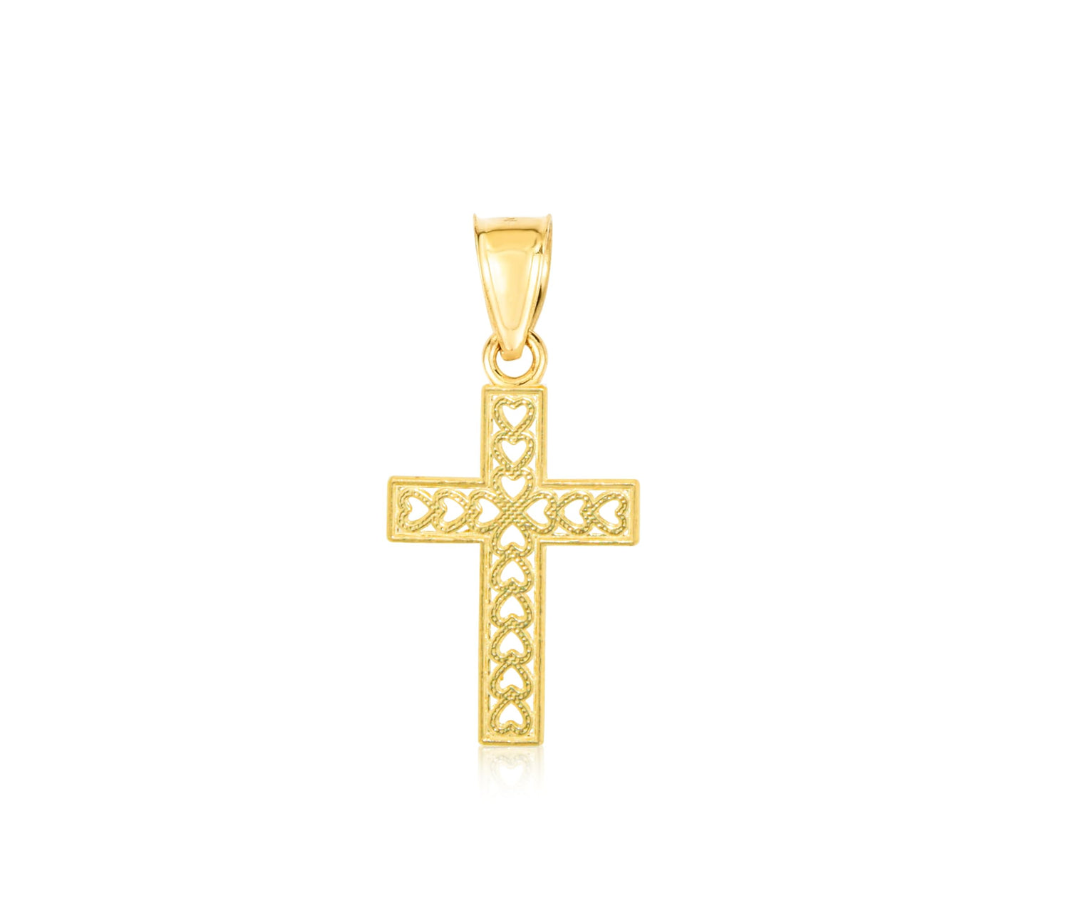 10k Yellow Gold Tiny Diamond Cut Heart Cross Religious Pendant