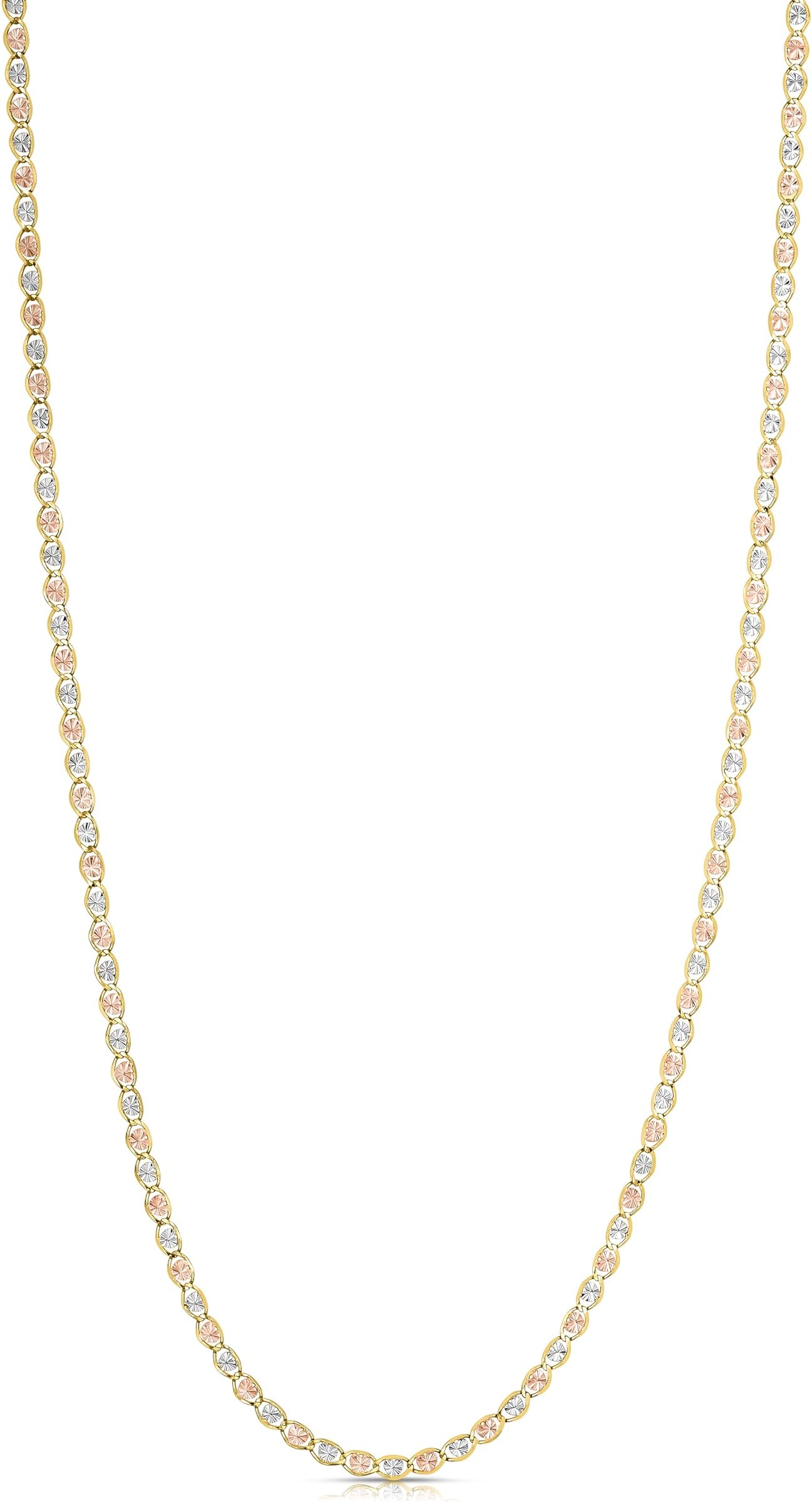 10k Tri-Color Gold 2.5mm Valentino Heart Link Chain Necklace