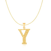 Load image into Gallery viewer, 10k Yellow Gold 1 Inch Extra Large Textured Letter Pendant A-Z Alphabet Pendant with Optional Rope Chain Necklace
