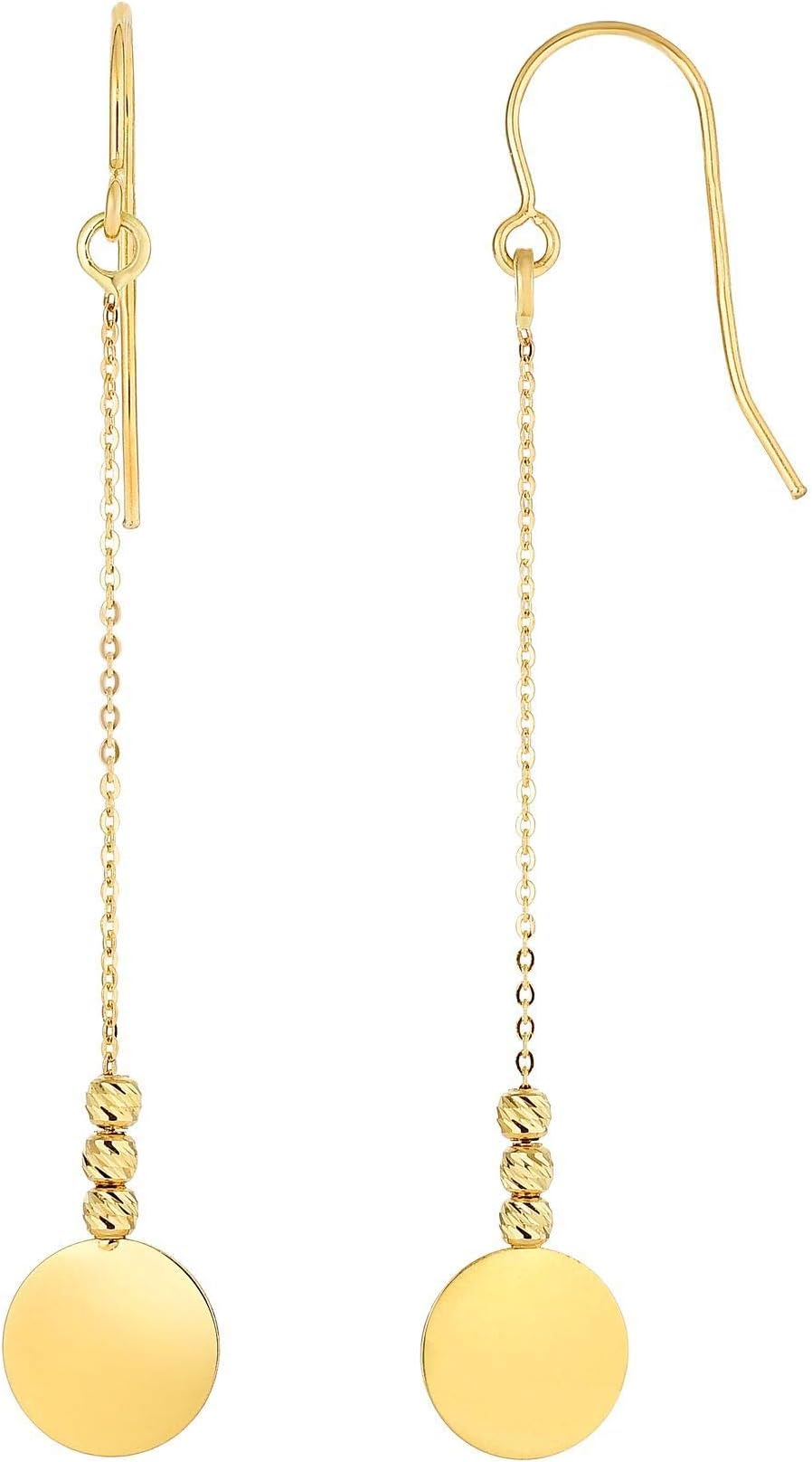 14k Yellow Gold 20mm Polished Disc & Bead Drop Earrings