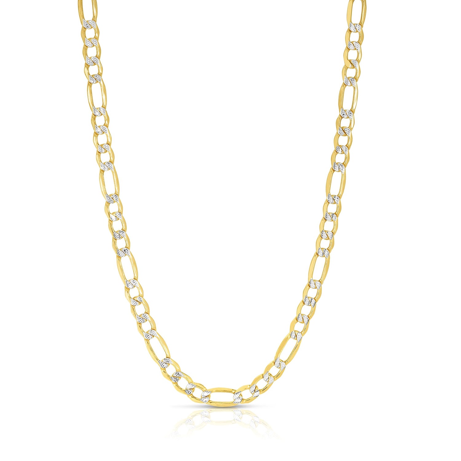 10k Yellow Gold and White Gold 5.5mm Solid Two-Tone Figaro Chain Necklace