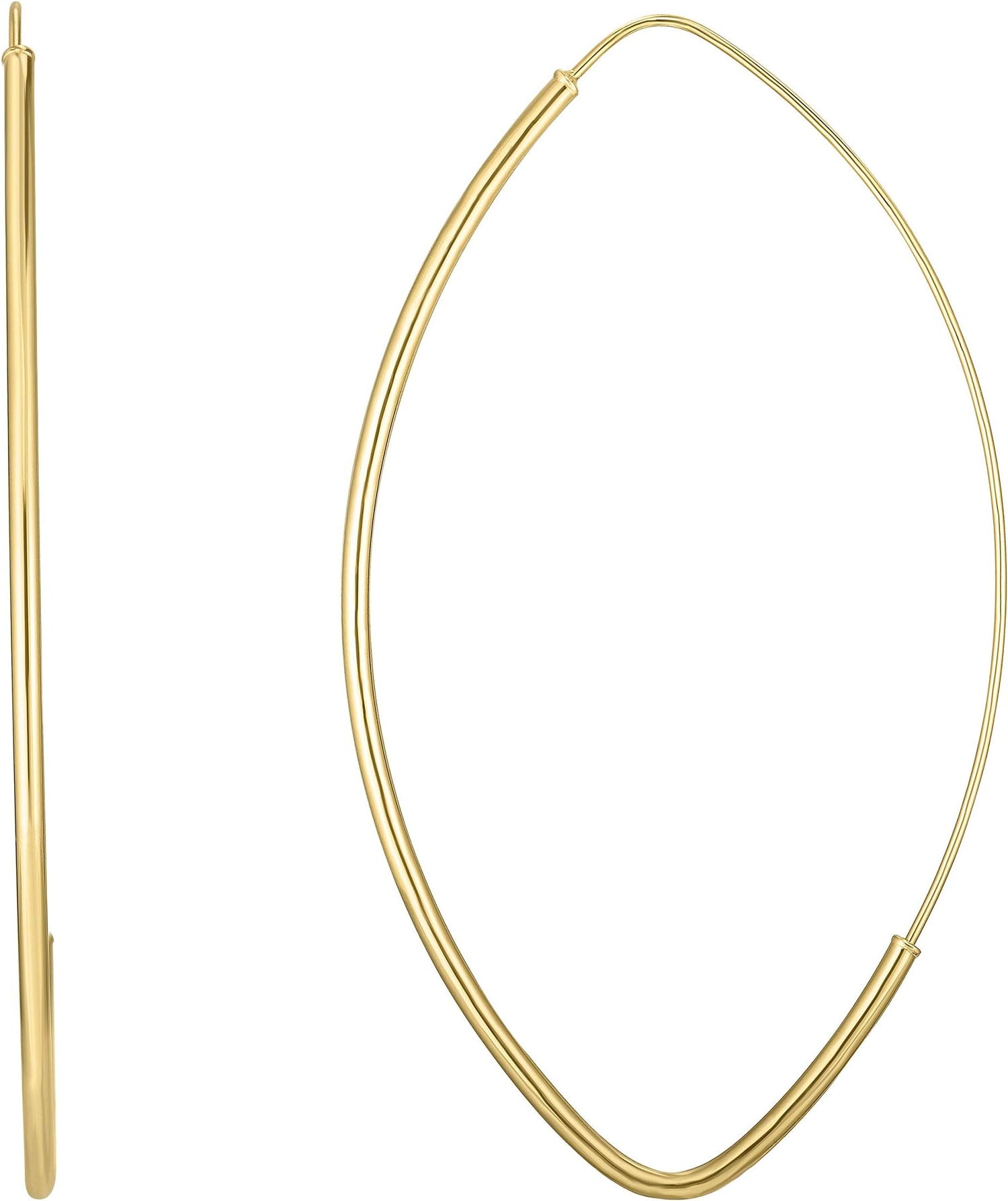 14k Yellow Gold Medium High Polish Marquise Round Tube Hoop Earrings