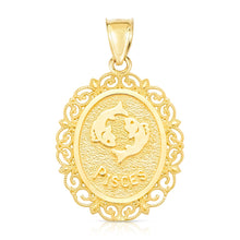 Load image into Gallery viewer, 10k Yellow Gold Round Horoscope Zodiac Sign Pendant with Optional Cable Chain Necklace
