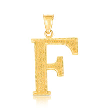 Load image into Gallery viewer, 10k Yellow Gold 1 Inch Extra Large Textured Letter Pendant A-Z Alphabet Pendant with Optional Rope Chain Necklace
