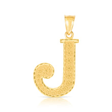 Load image into Gallery viewer, 10k Yellow Gold 1 Inch Extra Large Textured Letter Pendant A-Z Alphabet Pendant with Optional Rope Chain Necklace
