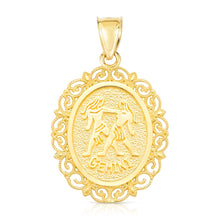 Load image into Gallery viewer, 10k Yellow Gold Round Horoscope Zodiac Sign Pendant with Optional Cable Chain Necklace
