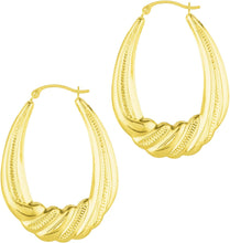 Load image into Gallery viewer, 14k Yellow Gold 25mm Graduated Puffy Oval Twist Back to Back Hoop Earrings
