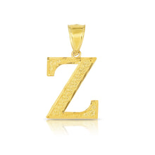 Load image into Gallery viewer, 10k Yellow Gold 1 Inch Extra Large Textured Letter Pendant A-Z Alphabet Pendant with Optional Rope Chain Necklace
