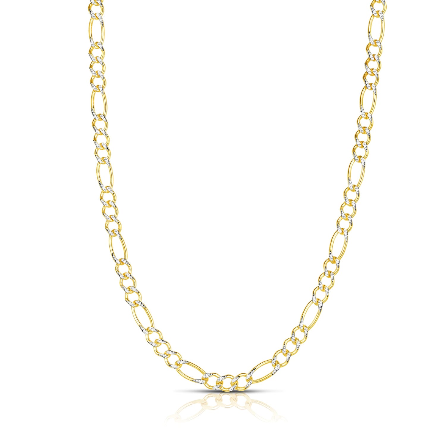 10k Yellow Gold and White Gold 2.5mm Solid Two-Tone Figaro Chain Necklace