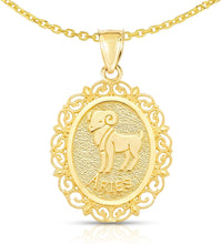 Load image into Gallery viewer, 10k Yellow Gold Round Horoscope Zodiac Sign Pendant with Optional Cable Chain Necklace
