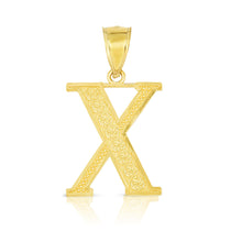 Load image into Gallery viewer, 10k Yellow Gold 1 Inch Extra Large Textured Letter Pendant A-Z Alphabet Pendant with Optional Rope Chain Necklace
