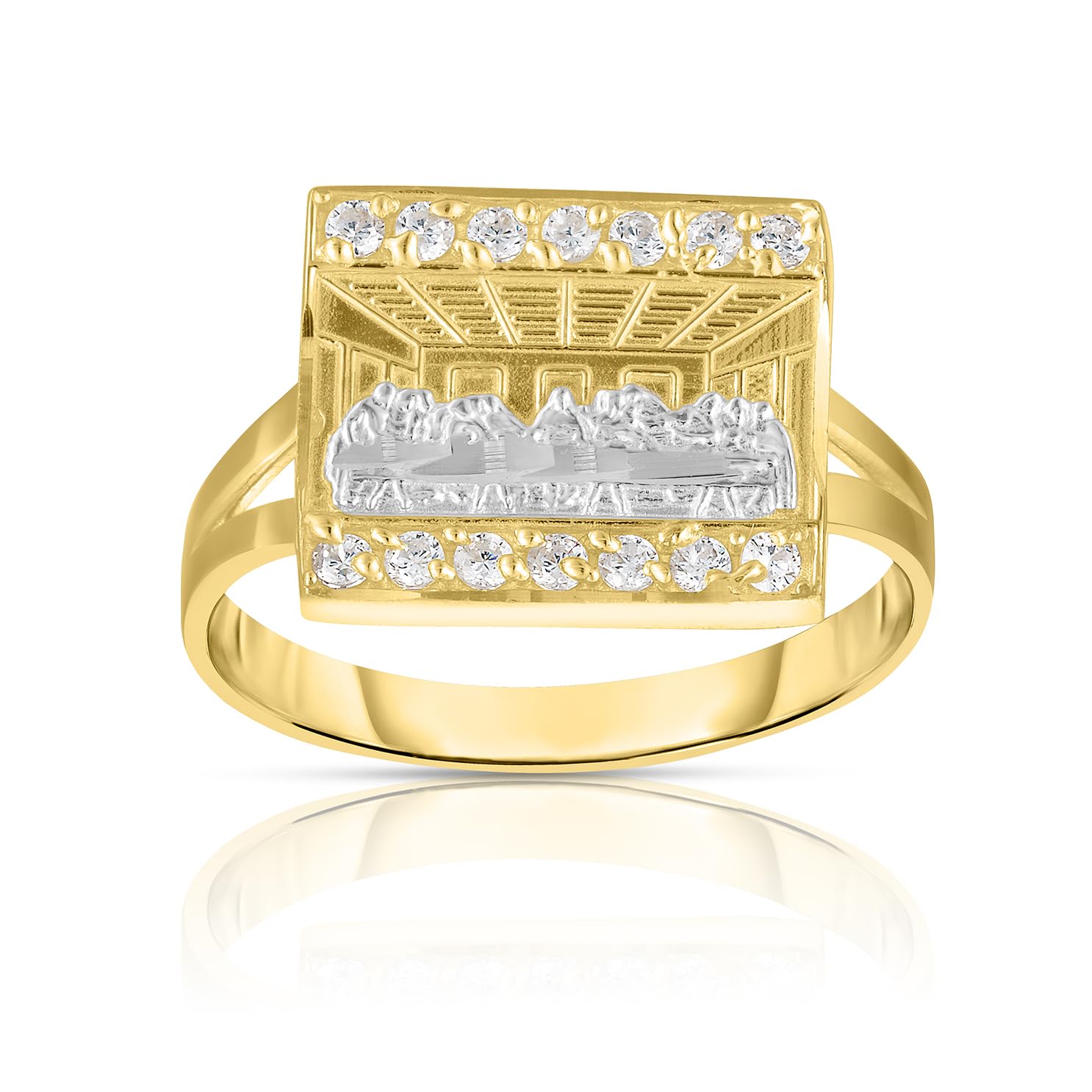 10k Yellow Gold and White Gold Last Supper Square CZ Ring