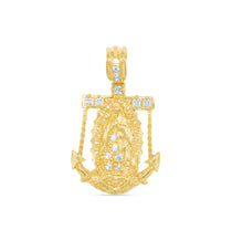 Load image into Gallery viewer, 10k Yellow Gold Virgin Mary CZ Anchor Two-Tone Religious Pendant
