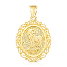 Load image into Gallery viewer, 10k Yellow Gold Round Horoscope Zodiac Sign Pendant with Optional Cable Chain Necklace
