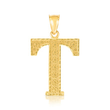 Load image into Gallery viewer, 10k Yellow Gold 1 Inch Extra Large Textured Letter Pendant A-Z Alphabet Pendant with Optional Rope Chain Necklace
