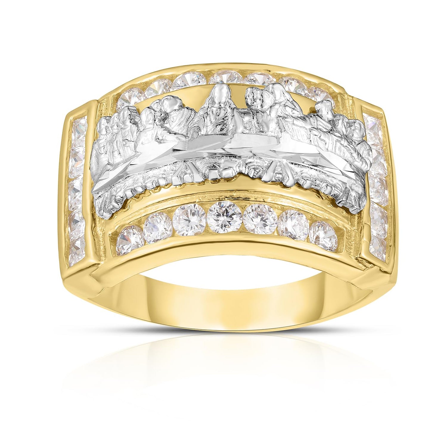 10k Yellow Gold and White Gold Last Supper CZ Ring