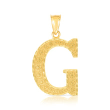 Load image into Gallery viewer, 10k Yellow Gold 1 Inch Extra Large Textured Letter Pendant A-Z Alphabet Pendant with Optional Rope Chain Necklace
