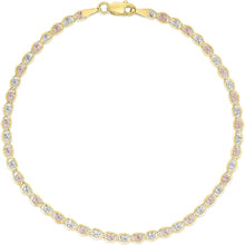 Load image into Gallery viewer, 10k Tri-Color Gold 2.5mm Valentino Heart Link Chain Bracelet or Anklet
