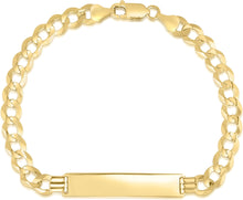 Load image into Gallery viewer, 10k Yellow Gold 7mm Solid Curb Personalized Engraved Name Bar Custom ID Link Bracelet
