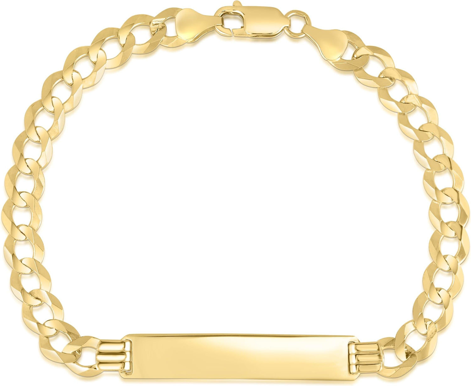 10k Yellow Gold 7mm Solid Curb Personalized Engraved Name Bar Custom ID Link Bracelet