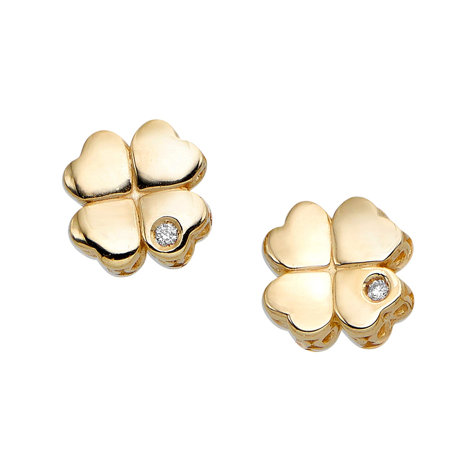 14k Yellow Gold 7mm 0.01ct Diamond Clover Stud Earrings