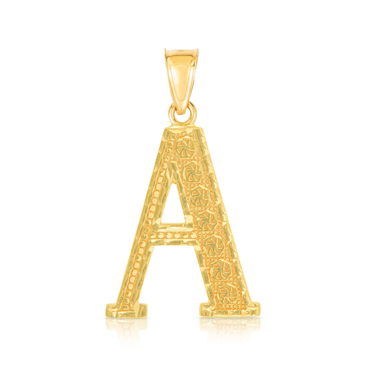 10k Yellow Gold 1 Inch Extra Large Textured Letter Pendant A-Z Alphabet Pendant with Optional Rope Chain Necklace