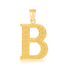 Load image into Gallery viewer, 10k Yellow Gold 1 Inch Extra Large Textured Letter Pendant A-Z Alphabet Pendant with Optional Rope Chain Necklace
