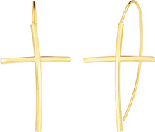 Load image into Gallery viewer, 14k Yellow Gold 39mm Cross Thread Drop Earrings
