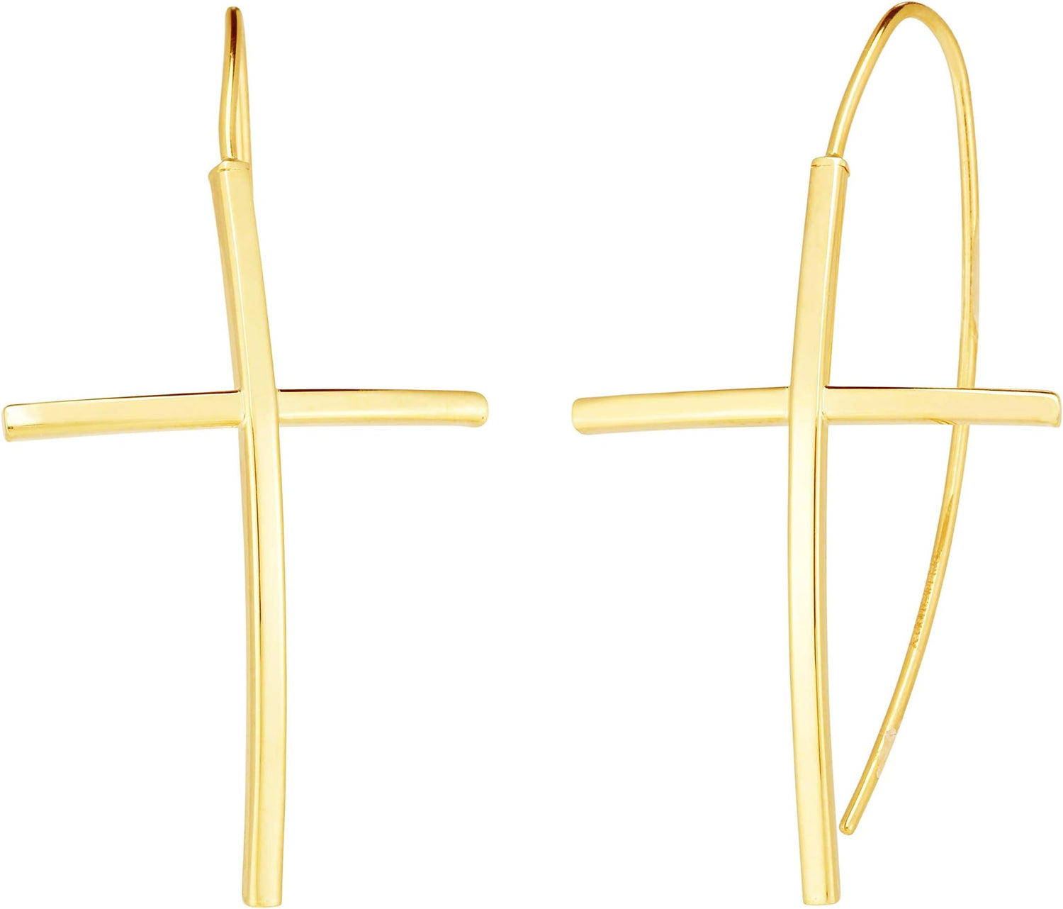 14k Yellow Gold 39mm Cross Thread Drop Earrings