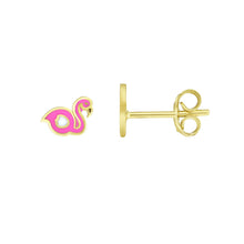 Load image into Gallery viewer, 14k Yellow Gold 7mm High Polish Pink &amp; White Polka Dot Flamingo Stud Earrings
