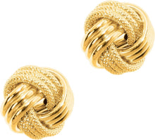 Load image into Gallery viewer, 14k Yellow Gold 12.5mm Large Polished &amp; Textured Love Knot Stud Earrings
