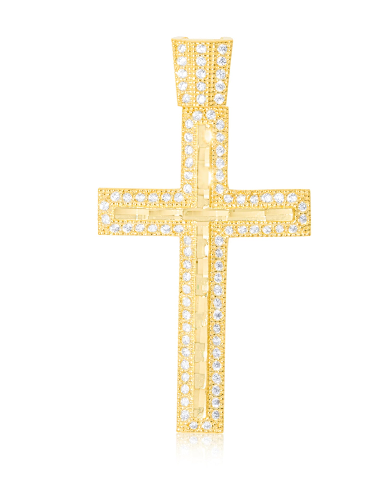 10k Yellow Gold Diamond Row CZ Cross Religious Pendant