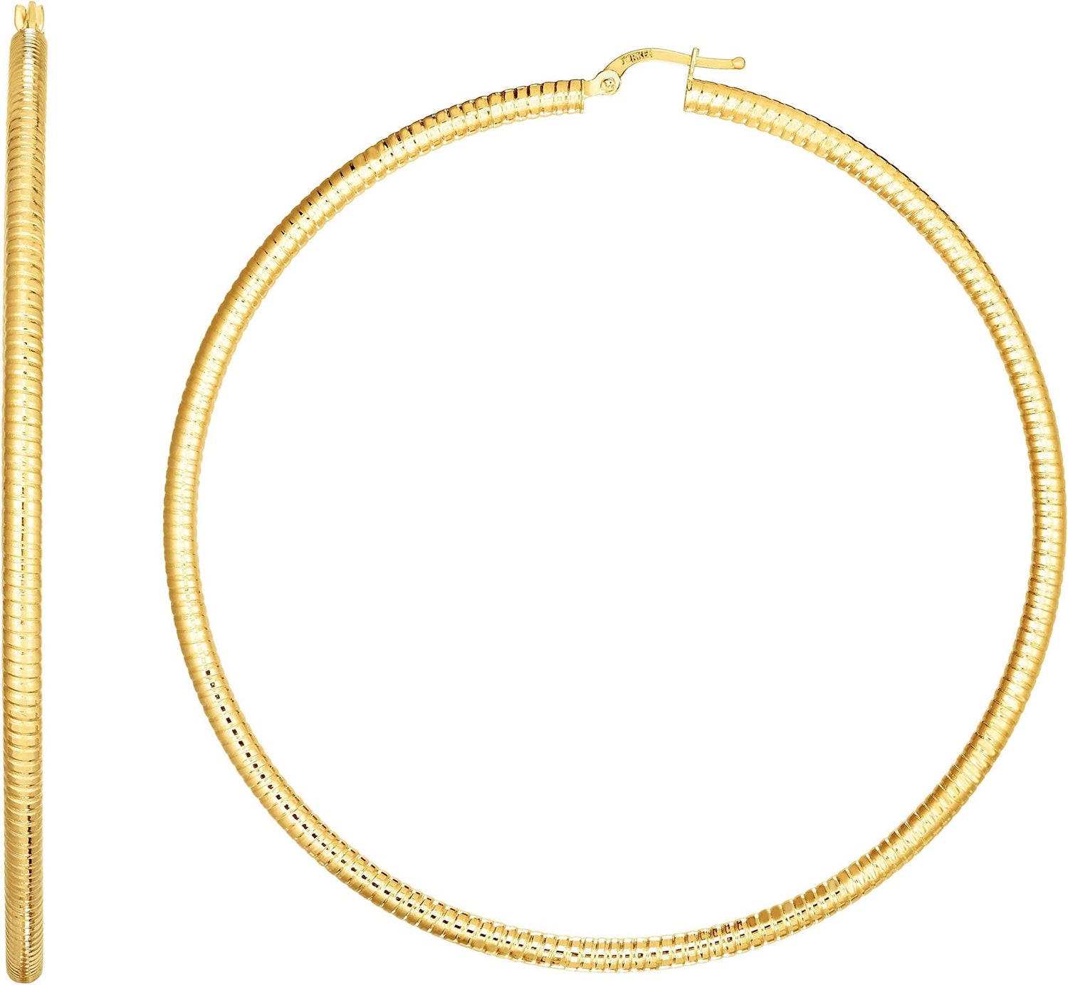 14k Yellow Gold 3mm x 80mm Diamond Cut Hoop Earrings