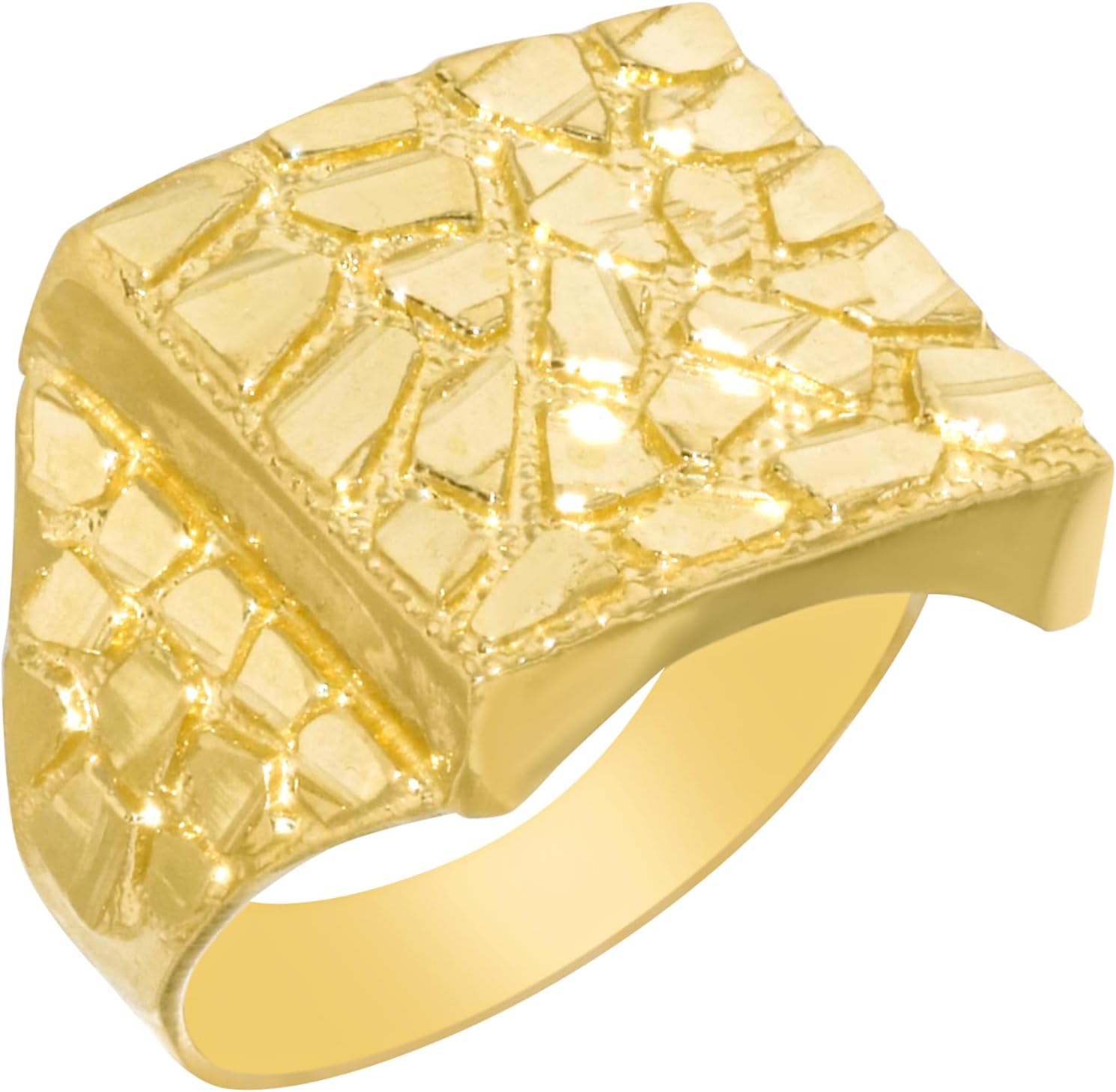 10k Yellow Gold 17mm Solid Square Nugget Ring