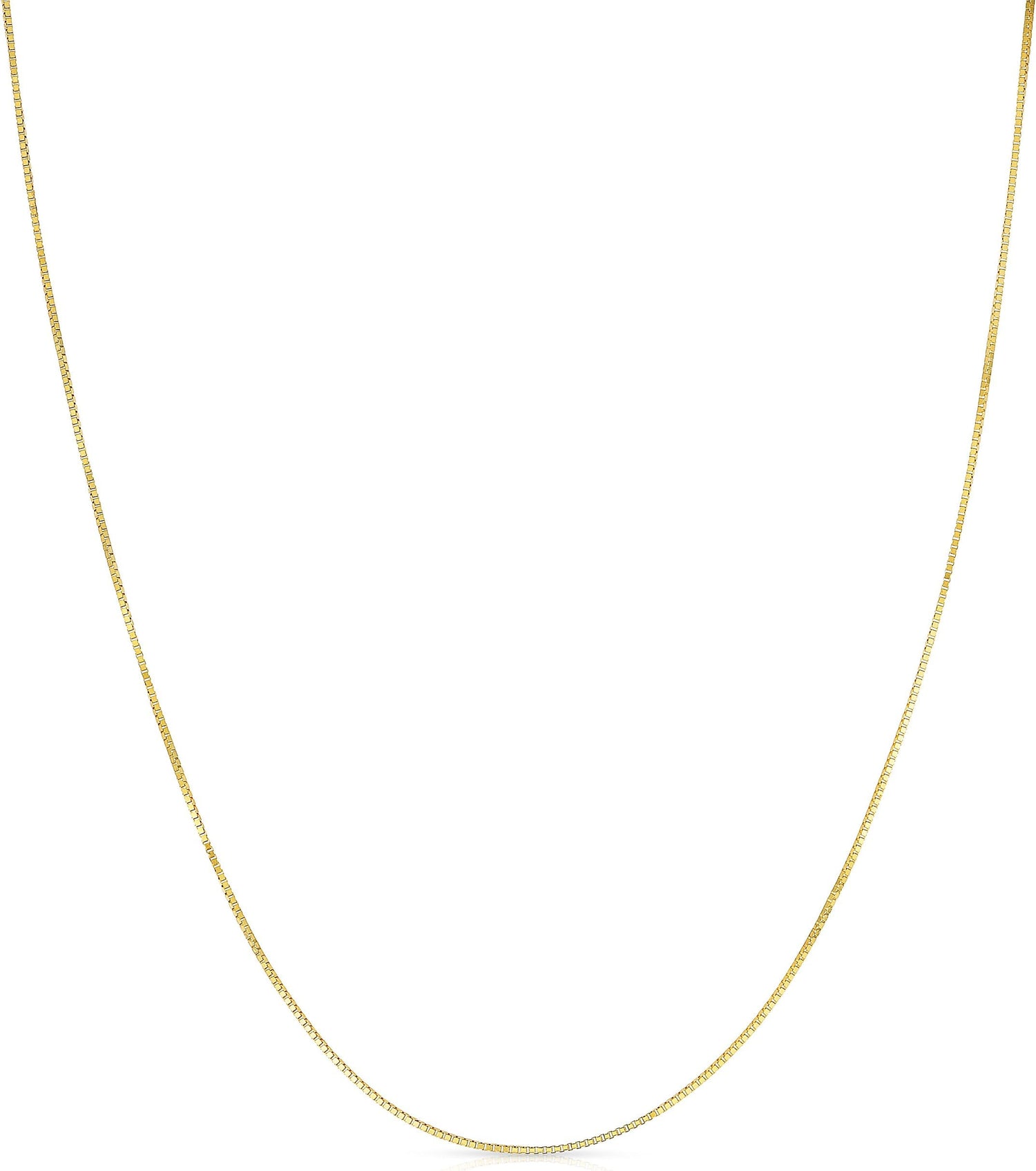 14k Yellow Gold or White Gold or Rose Gold 0.6mm Solid Box Chain Link Necklace with Spring Ring Closure