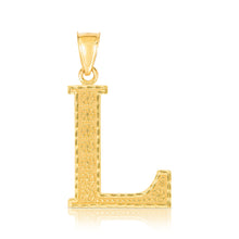 Load image into Gallery viewer, 10k Yellow Gold 1 Inch Extra Large Textured Letter Pendant A-Z Alphabet Pendant with Optional Rope Chain Necklace
