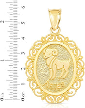 Load image into Gallery viewer, 10k Yellow Gold Round Horoscope Zodiac Sign Pendant with Optional Cable Chain Necklace
