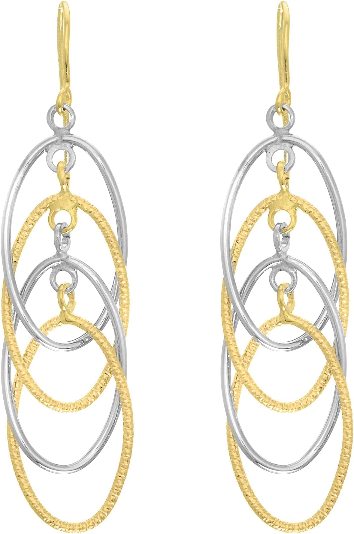 14k Yellow Gold and White Gold 45mm Polished Interlocking Oval Dangle Earrings