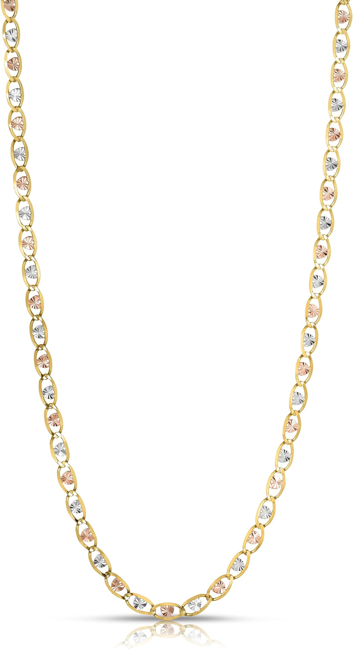 10k Tri-Color Gold 4.3mm Valentino Heart Link Chain Necklace