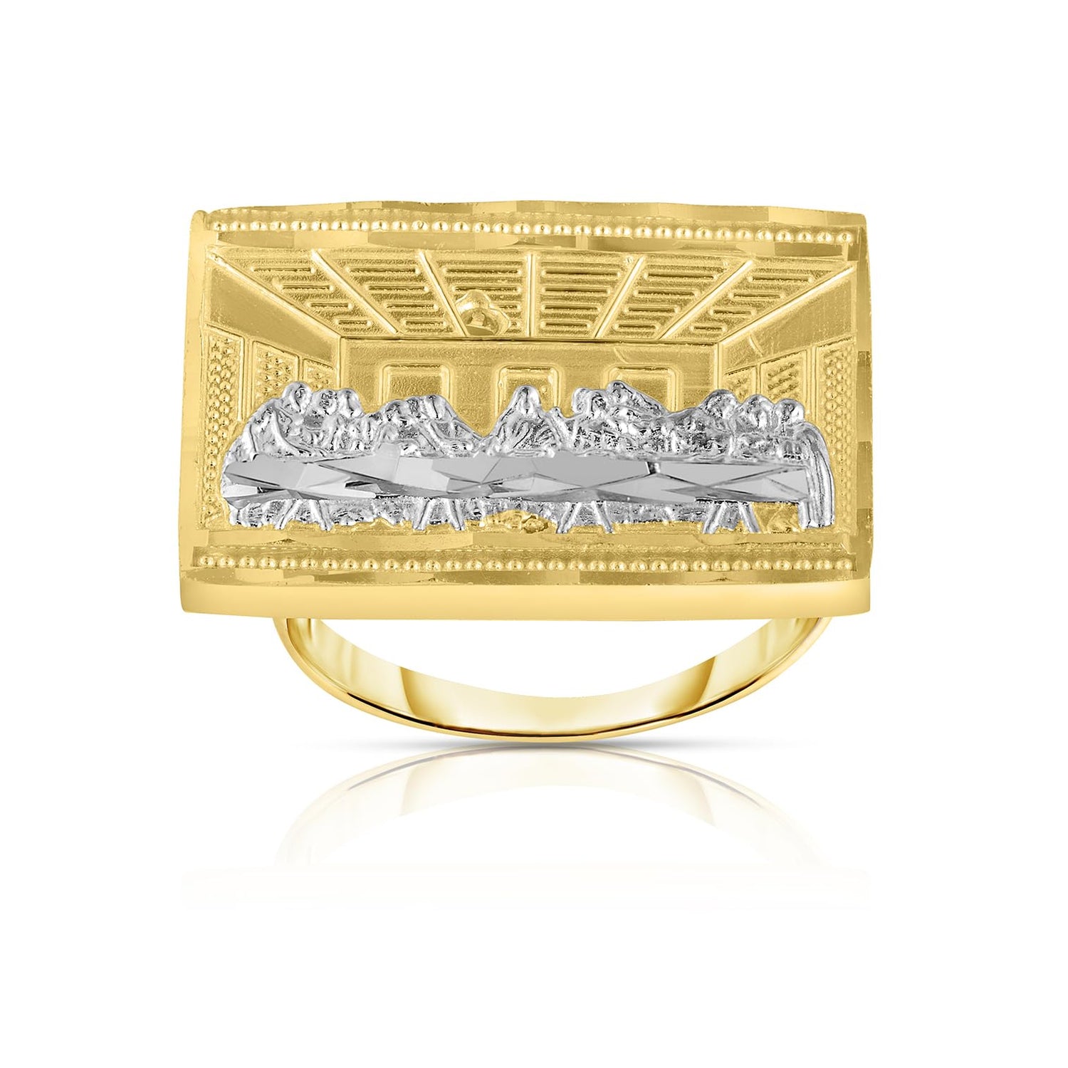 10k Yellow Gold and White Gold Last Supper Square Ring