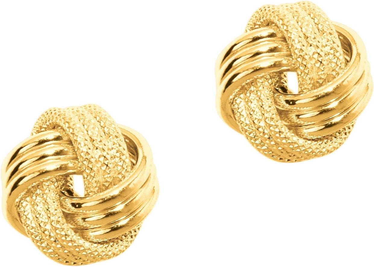 14k Yellow Gold 7mm Polished & Diamond Cut Love Knot Stud Earrings