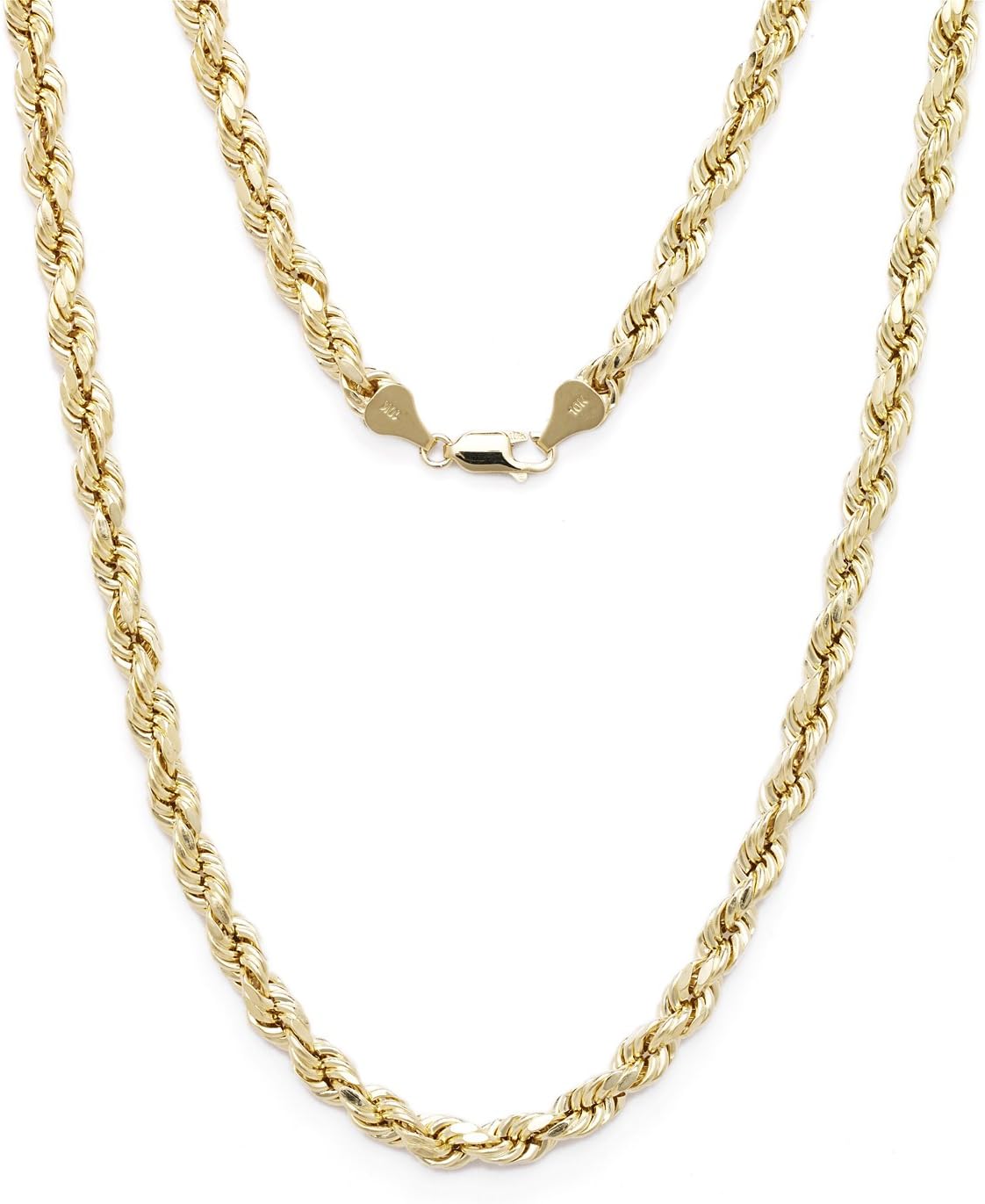 10k Yellow Gold 6mm Diamond Cut Hollow Rope Chain Necklace